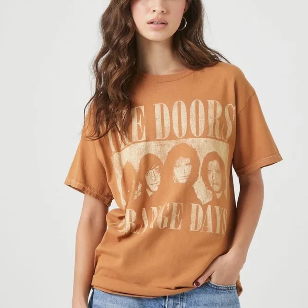 NWT Forever 21 The Doors Band Tee Orange Rust Oversized S/M